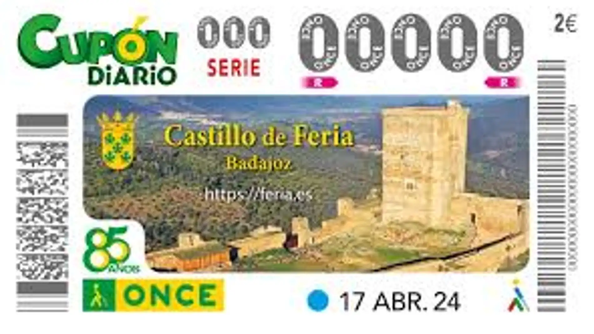 El Castillo de Feria protagonista del cupón de la ONCE del próximo 17 de abril