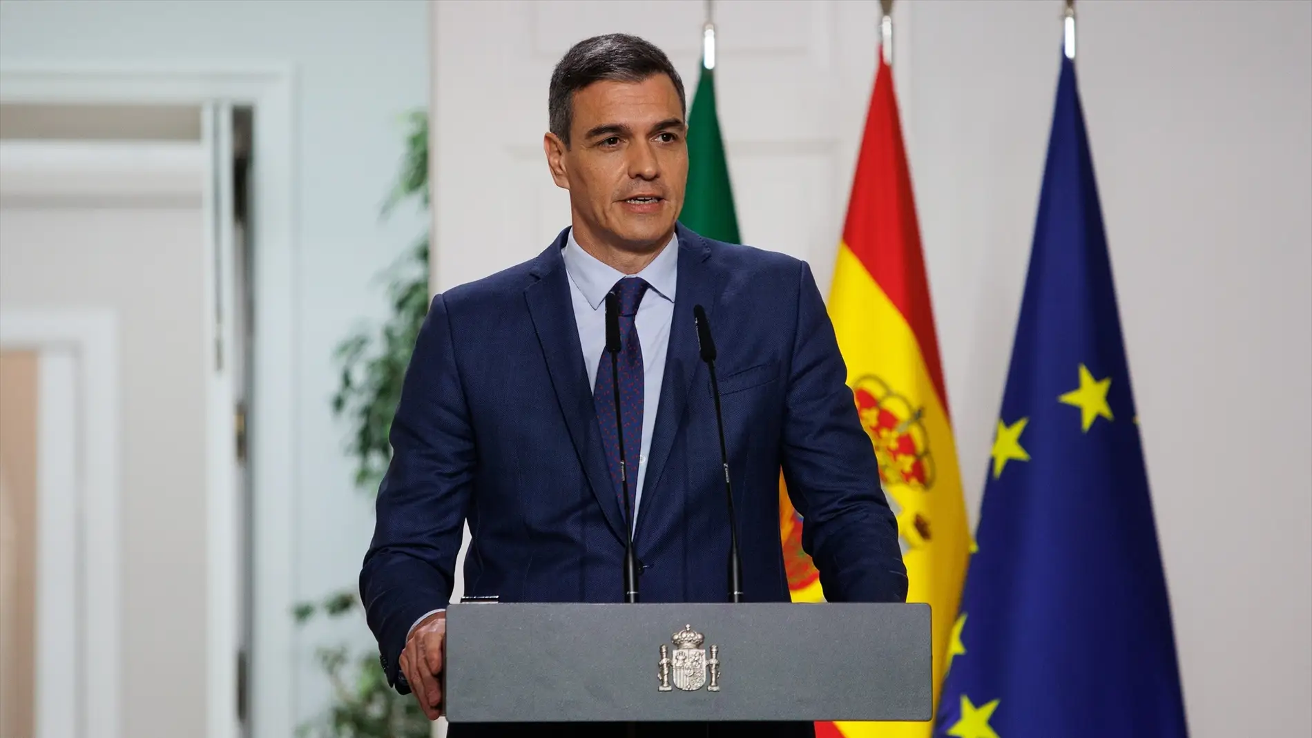 El presidente del Gobierno, Pedro Sánchez, comparece en una rueda de prensa.