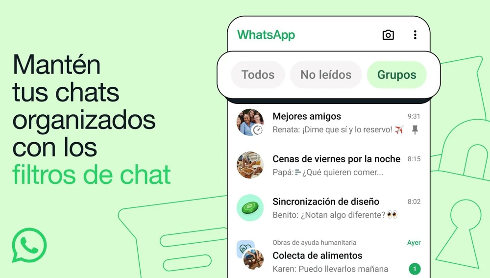 Interfaz de WhatsApp con los nuevos filtros Interfaz de WhatsApp con los nuevos filtros
