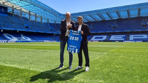 Fernando Soriano y Yeremay, tras anunciar la renovación hasta 2030