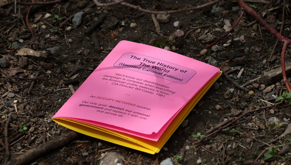 One of the pamphlets written by the man who burned himself in front of the platform where Trump was being judged. One of the pamphlets written by the man who burned himself in front of the platform where Trump was being judged.
