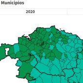 Mapa de los resultados por municipios en las elecciones del País Vasco.