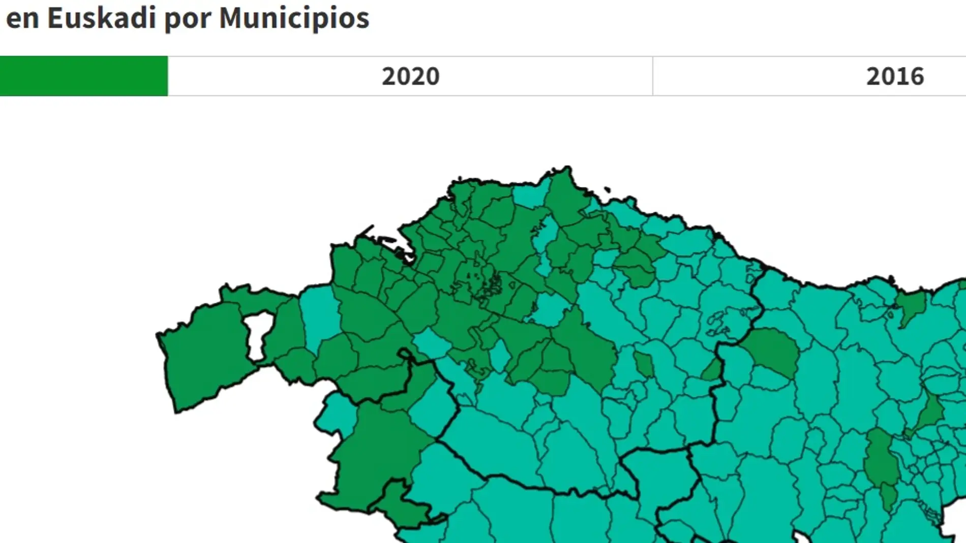 Mapa de los resultados por municipios en las elecciones del País Vasco.