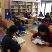 Imatge de l'escola de la biblioteca de l'escola Mas i Perera. Imatge de l'escola de la biblioteca de l'escola Mas i Perera.