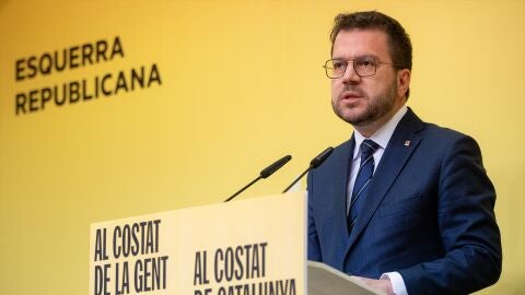 Pere Aragonès, durante una rueda de prensa.