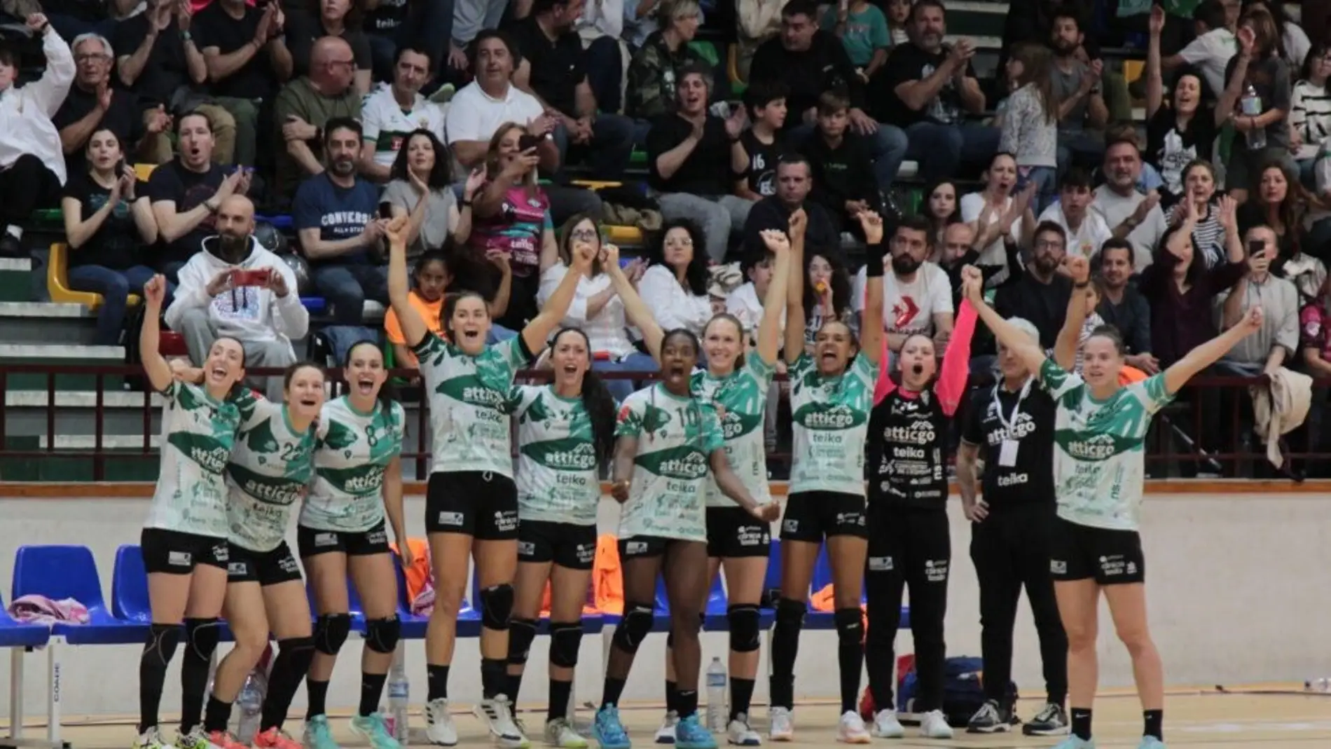 La plantilla del Atticgo CBM Elche celebra el pase a la final de la EHF European Cup La plantilla del Atticgo CBM Elche celebra el pase a la final de la EHF European Cup