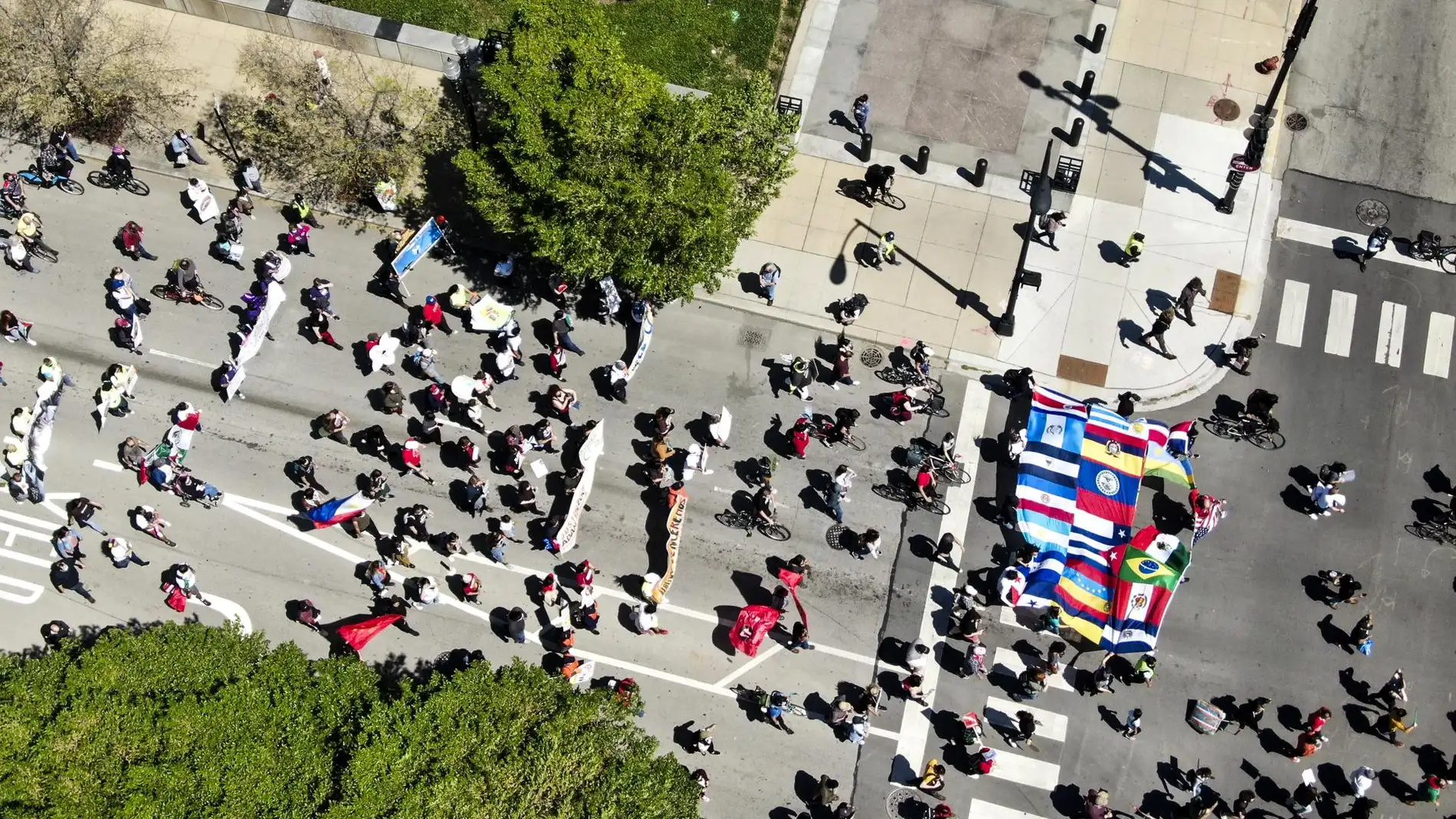 Imagen de archivo de manifestantes el Primero de Mayo en Chicago Imagen de archivo de manifestantes el Primero de Mayo en Chicago