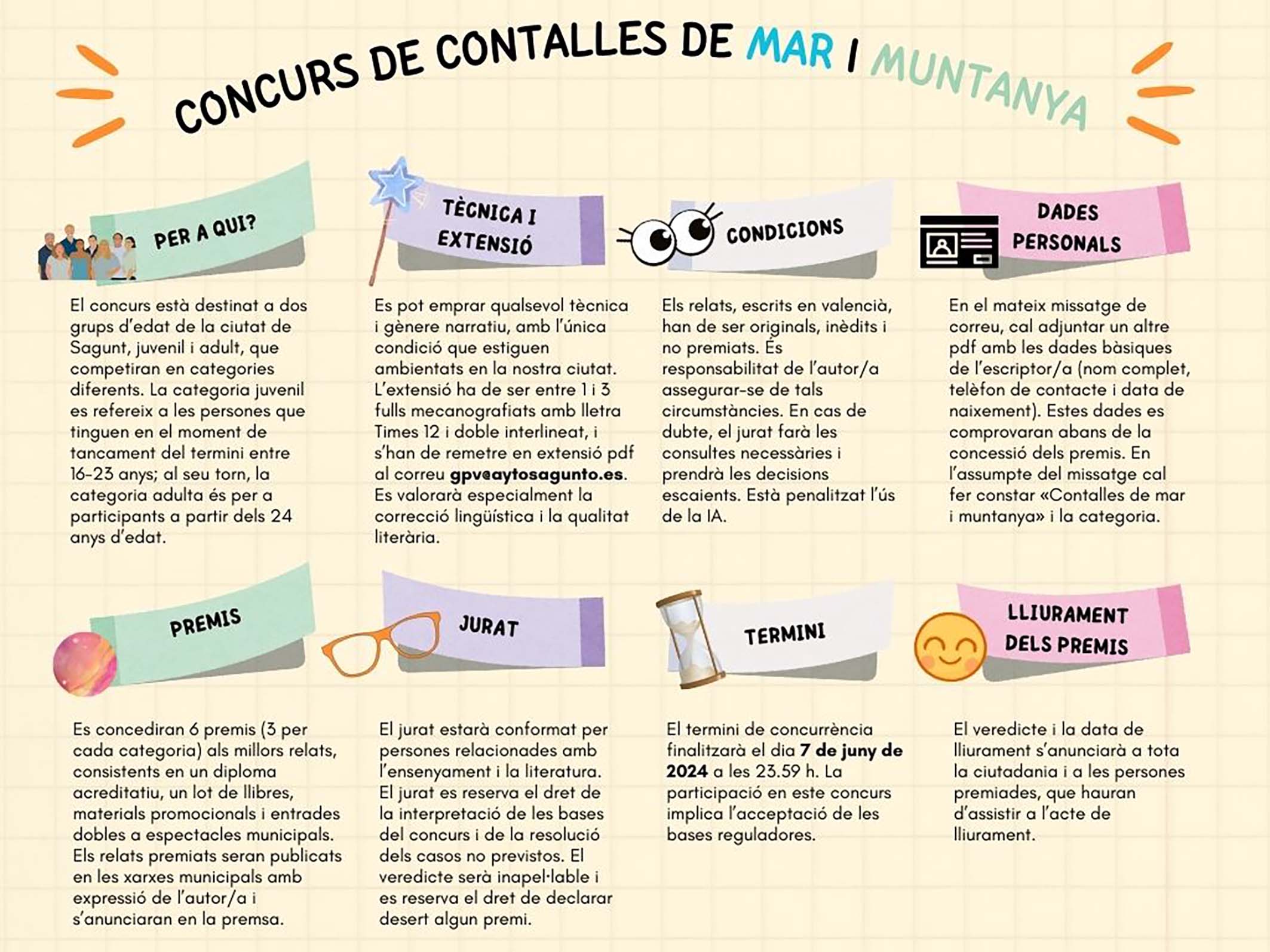'Contalles de mar i muntanya': El Ayuntamiento de Sagunto invita a redactar relatos breves en valenciano 'Contalles de mar i muntanya': El Ayuntamiento de Sagunto invita a redactar relatos breves en valenciano