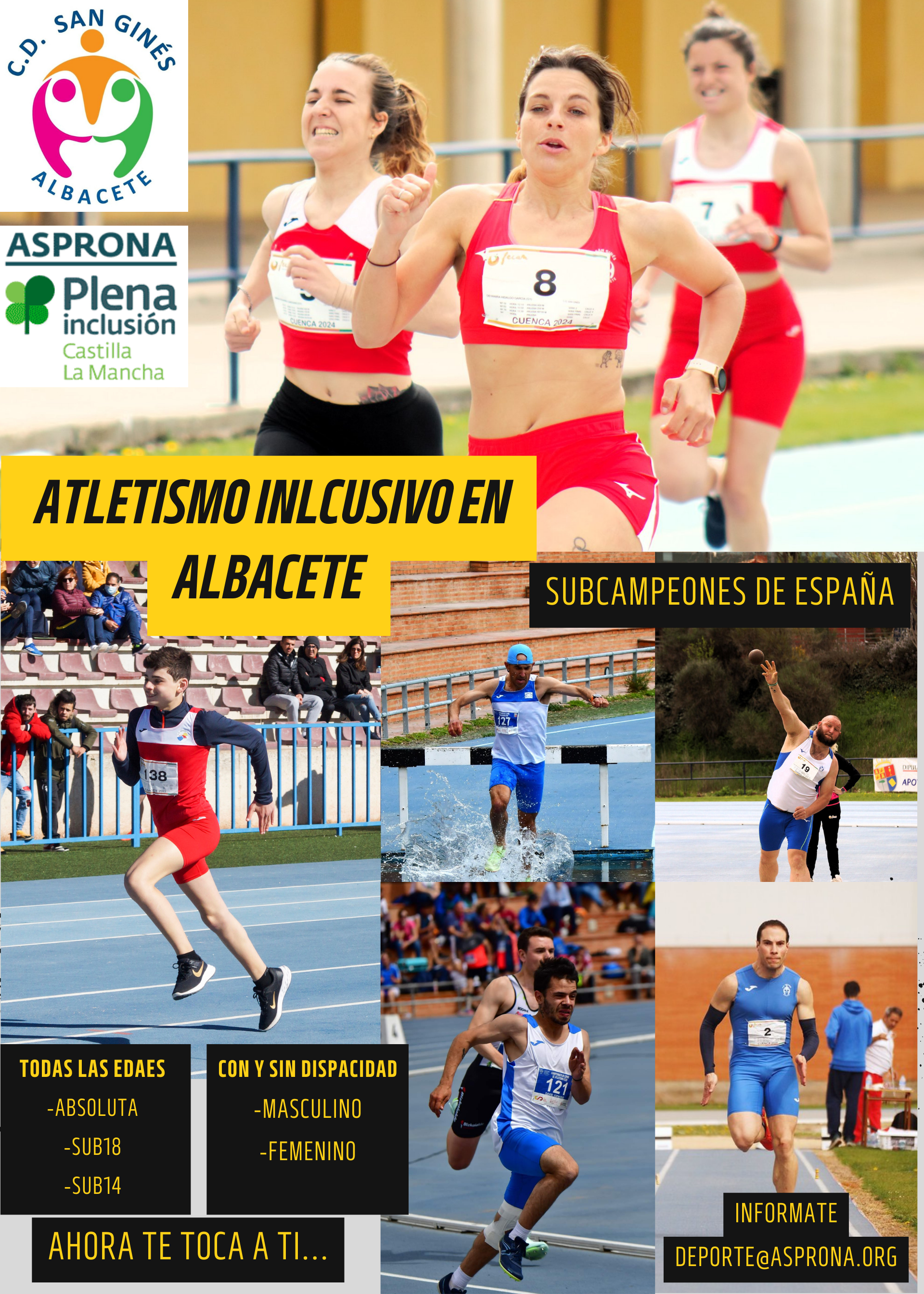 Asprona lanza una campaña de captación de deportistas para su equipo de Atletismo Inclusivo Asprona lanza una campaña de captación de deportistas para su equipo de Atletismo Inclusivo