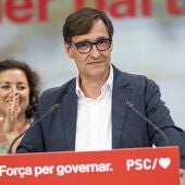 El líder del PSC, Salvador Illa, en su comparecencia tras las elecciones en Cataluña