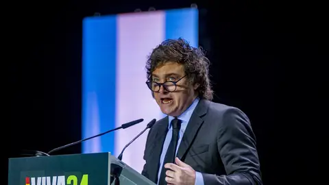 Javier Milei durante el acto organizado por Vox en Madrid Javier Milei durante el acto organizado por Vox en Madrid