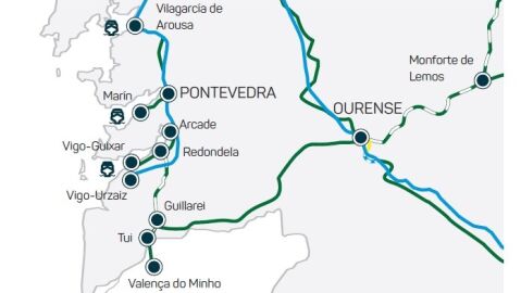 Plano trazado ferroviario provincia de Pontevedra