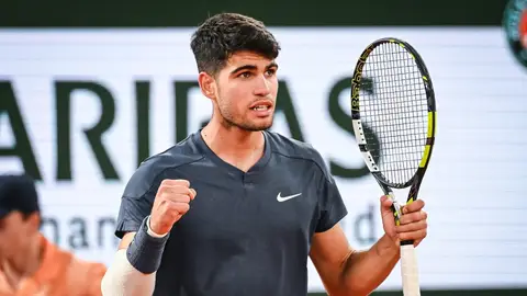 Carlos Alcaraz, en su partido en Roland Garros. Carlos Alcaraz, en su partido en Roland Garros.