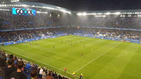 Celebración del gol de Pablo Martínez ante el Castellón
