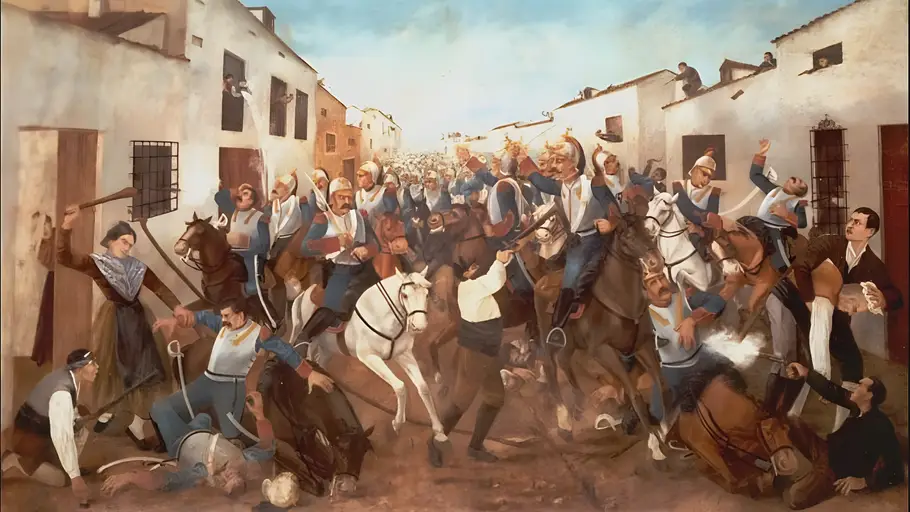 Cuadro de la batalla del 6 de junio de 1808 situado en el Museo del Vino de Valdepeñas Cuadro de la batalla del 6 de junio de 1808 situado en el Museo del Vino de Valdepeñas
