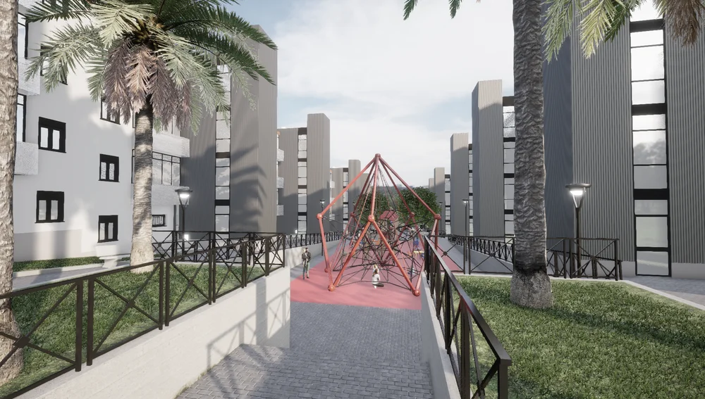 Imagen simulada del resultado final de la renovación urbana del barrio Porfirio Pascual de Elche. Imagen simulada del resultado final de la renovación urbana del barrio Porfirio Pascual de Elche.
