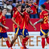 Ayoze Pérez después de marcar en su debut con España