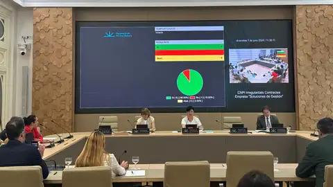 La sala de actos del Parlament, en el momento de la votación de las conclusiones conjuntas de PP y Vox durante la comisión de investigación por el caso mascarillas La sala de actos del Parlament, en el momento de la votación de las conclusiones conjuntas de PP y Vox durante la comisión de investigación por el caso mascarillas