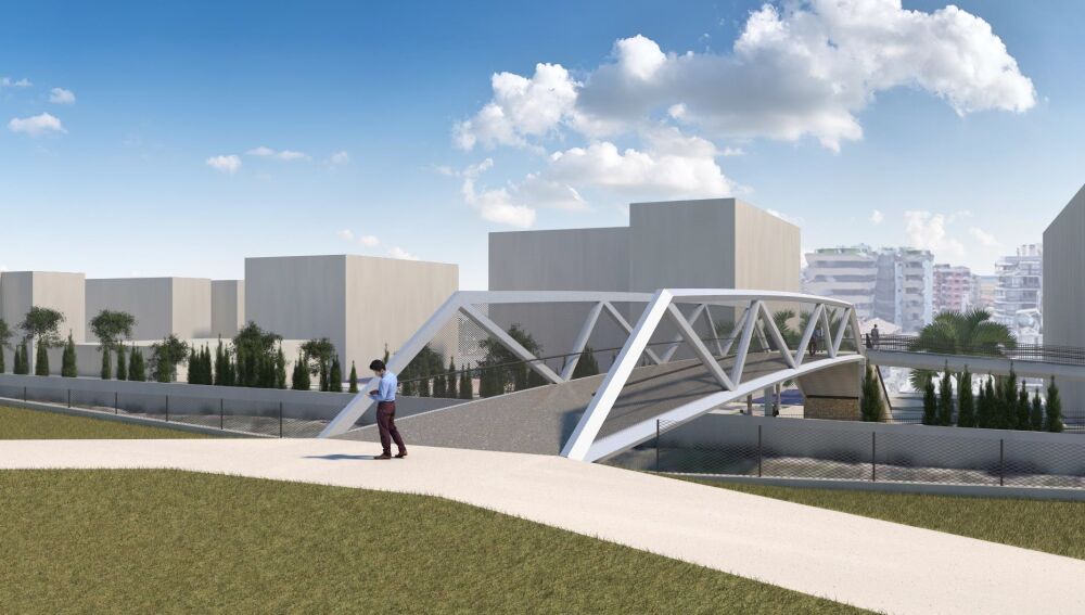 Diseño de uno de los accesos a pasarela peatonal que se va a construir en Elche.