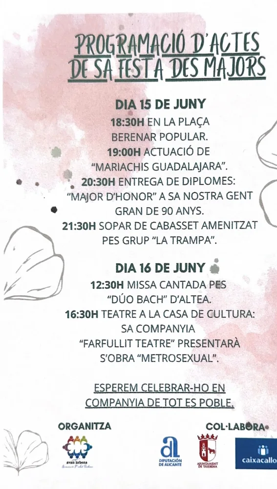 programa Festa des Majors de Tàrbena programa Festa des Majors de Tàrbena