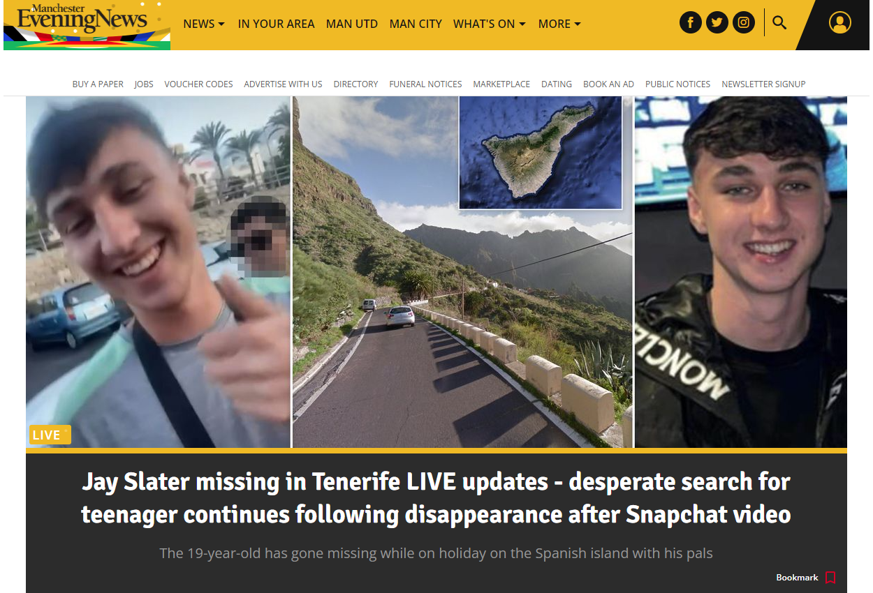 Concluye sin éxito la búsqueda del joven británico desaparecido en Tenerife Concluye sin éxito la búsqueda del joven británico desaparecido en Tenerife