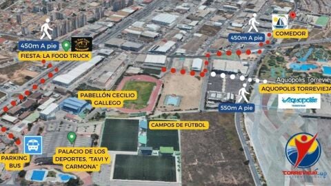 Mapa de los puntos de inter&eacute;s en la Ciudad Deportiva salinera para las distintas competiciones de la Torrevieja Cup 2024