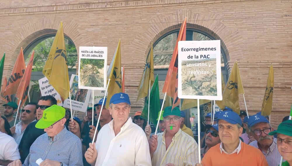 Los agricultores concentrados frente a la Consellería de Agricultura