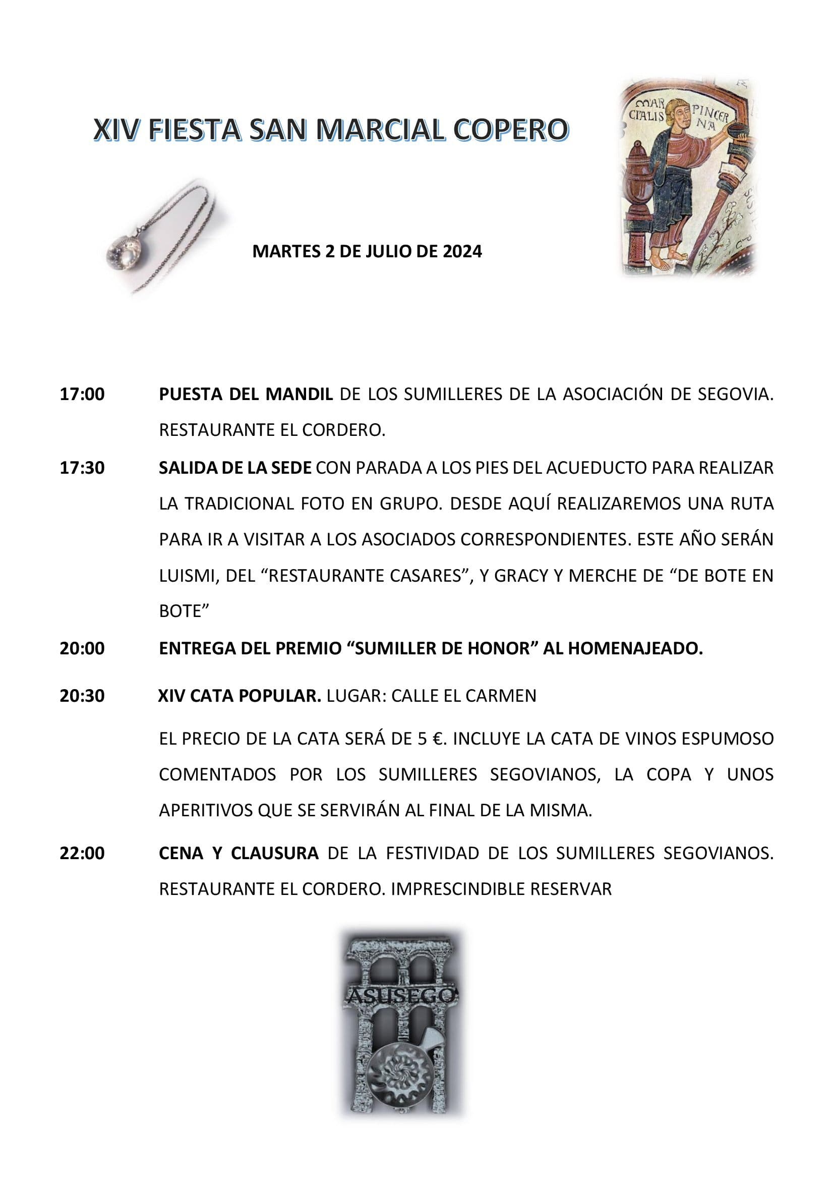 Los Sumilleres segovianos celebran su patrón el próximo martes con múltiples actividades Los Sumilleres segovianos celebran su patrón el próximo martes con múltiples actividades