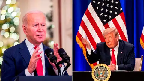 Combo de dos fotografías de archivo donde aparece el presidente de Estados Unidos, Joe Biden, y el expresidente, Donald J. Trump Trump y Biden se ven las caras cuatro años después en un debate a puerta cerrada y con estricto turno de palabra