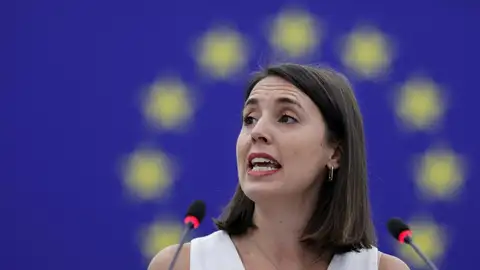 Irene Montero, durante una comparecencia en Bruselas. Irene Montero, durante una comparecencia en Bruselas.