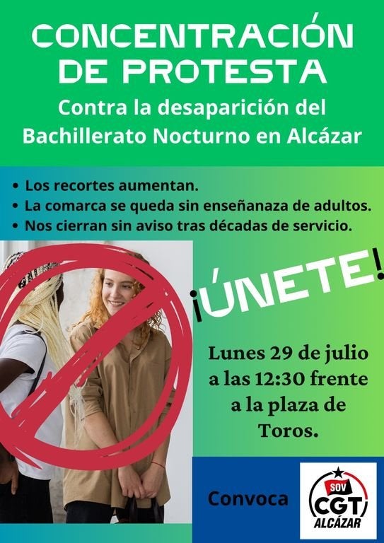 CGT convoca contra el cierre del Bachillerato Nocturno en Alcázar de San Juan CGT convoca contra el cierre del Bachillerato Nocturno en Alcázar de San Juan