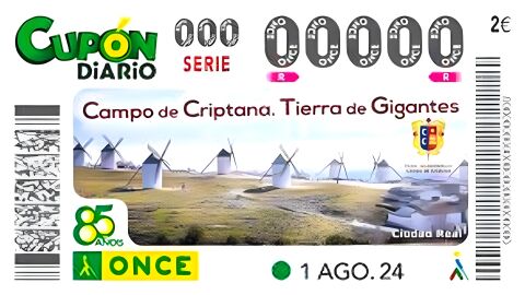 El cup&oacute;n de la ONCE del 1 de agosto de 2024 tendr&aacute; una imagen de Campo de Criptana