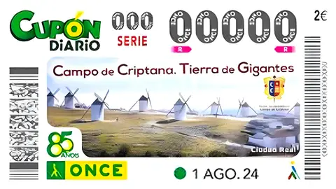 El cupón de la ONCE del 1 de agosto de 2024 tendrá una imagen de Campo de Criptana El cupón de la ONCE del 1 de agosto de 2024 tendrá una imagen de Campo de Criptana