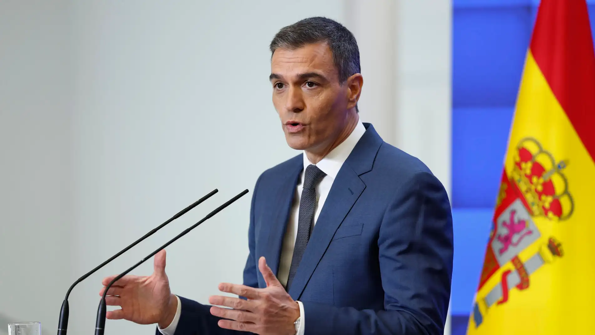 El presidente del Gobierno, Pedro Sánchez, este miércoles durante el balance del curso político antes del paréntesis de agosto El presidente del Gobierno, Pedro Sánchez, este miércoles durante el balance del curso político antes del paréntesis de agosto