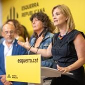 La portavoz de ERC, Raquel Sans, durante una rueda de prensa, en la sede del partido
