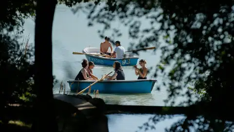 Varias personas reman en las embarcaciones del Parque del Retiro. Varias personas reman en las embarcaciones del Parque del Retiro.