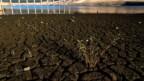 Tierra cuarteada debido a la sequía en un embalse. Tierra cuarteada debido a la sequía en un embalse.