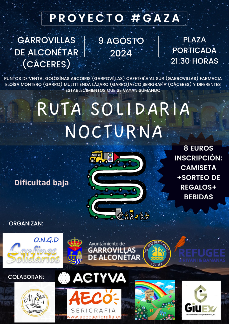 Este viernes ruta solidaria nocturna por Gaza en Garrovillas de Alconétar Este viernes ruta solidaria nocturna por Gaza en Garrovillas de Alconétar