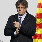 Puigdemont en su intervención hoy en Barcelona, antes de volver a desaparecer Puigdemont en su intervención hoy en Barcelona, antes de volver a desaparecer