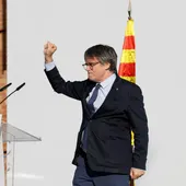 Carles Puigdemont interviene en el acto de bienvenida en su regreso a España. Carles Puigdemont interviene en el acto de bienvenida en su regreso a España.