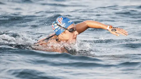 María de Valdés compitiendo en natación María de Valdés compitiendo en natación