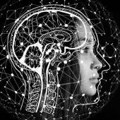 Ilustración del cerebro combinado con notas musicales
