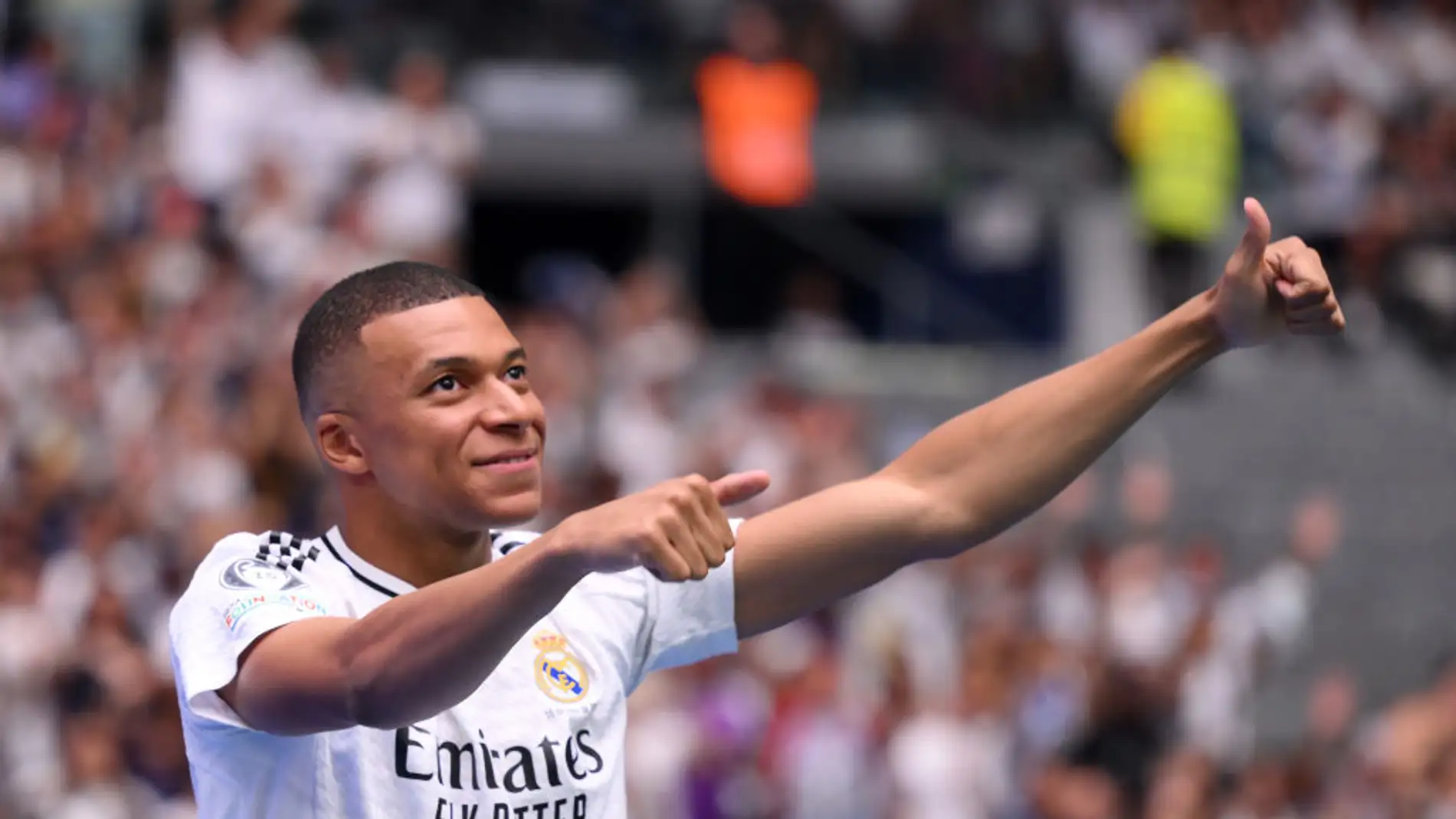 Kylian Mbappé durante su presentación con el Real Madrid Kylian Mbappé durante su presentación con el Real Madrid