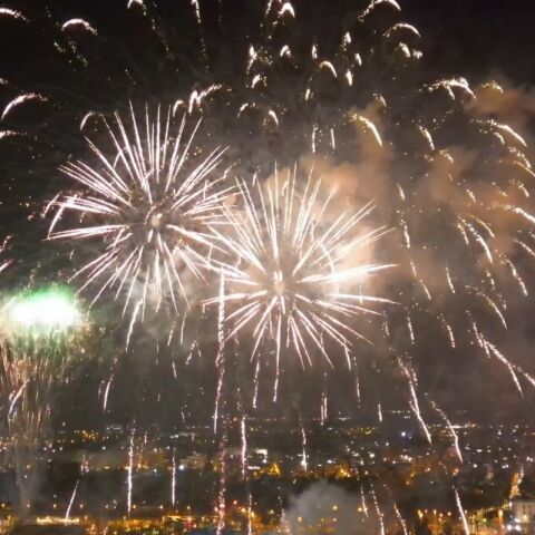 Palmeras de fuegos artificiales en la Nit de l'Albà de Elche de 2024.