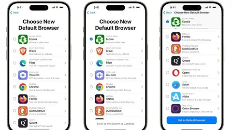 Pantalla de elección de navegador en iOS Pantalla de elección de navegador en iOS