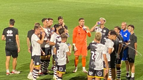 Futbolistas del equipo charro durante el &uacute;ltimo partido amistoso de pretemporada, jugado el 17 de agosto ante el Valladolid B