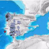 Mapa de intensidades del terremoto registrado al sur de Lisboa