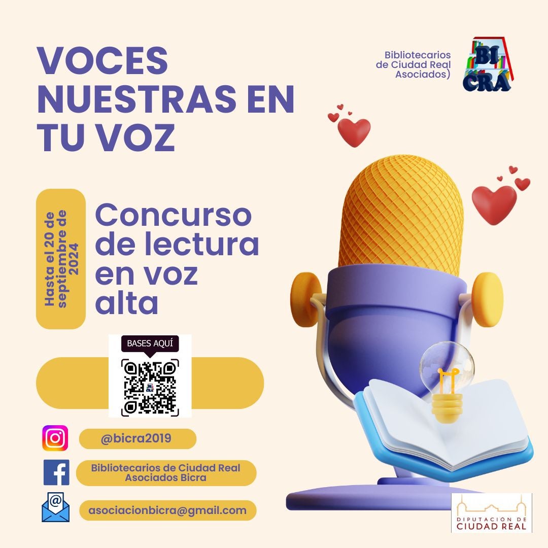 La Biblioteca Municipal de Valdepeñas invita a participar en un concurso de lectura en voz alta La Biblioteca Municipal de Valdepeñas invita a participar en un concurso de lectura en voz alta