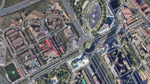 En rojo, el solar donde se levantará el nuevo Teatre Escalante bloqueo