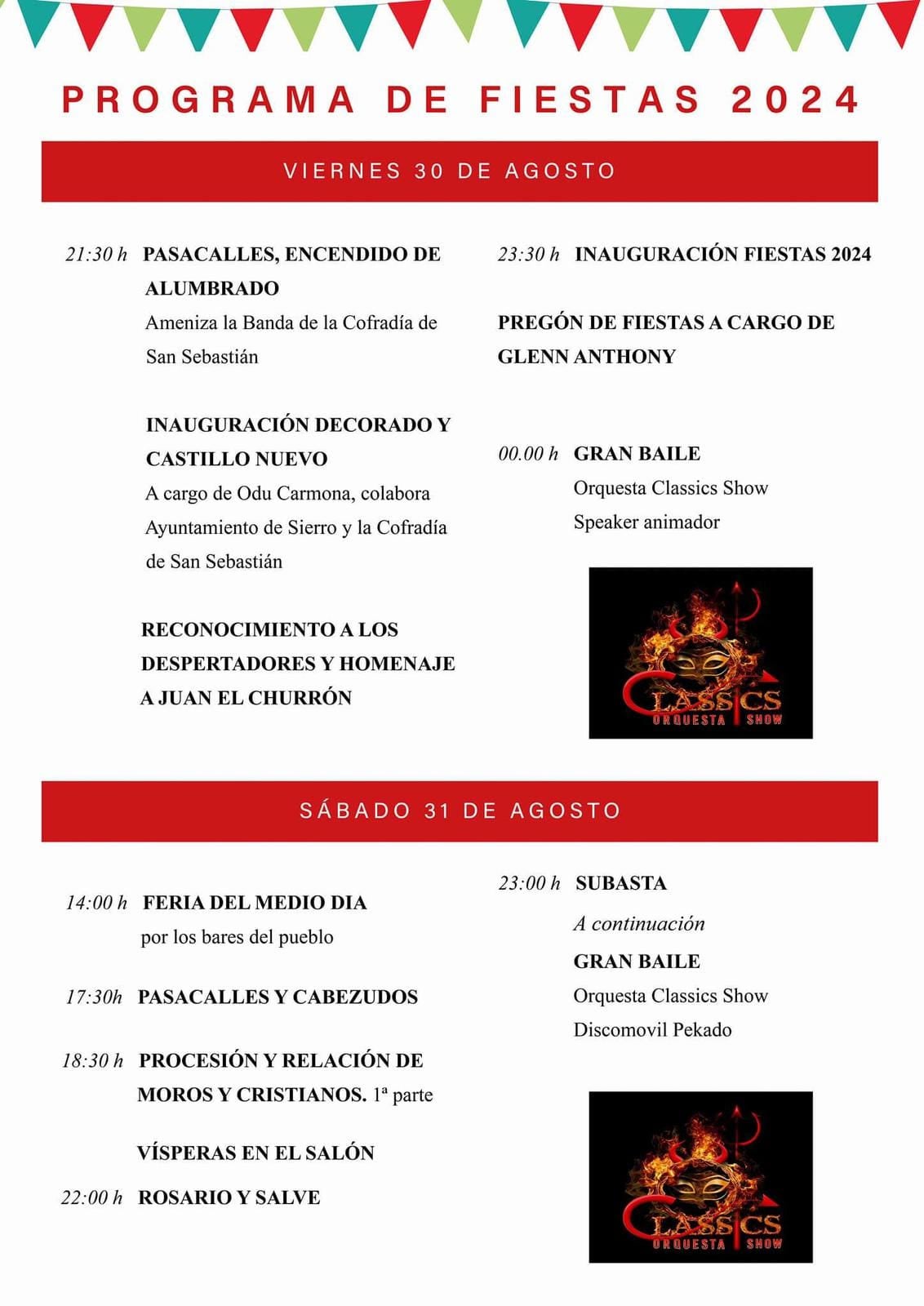 Moros y Cristianos, Subasta, Despertadores y más en Sierro Moros y Cristianos, Subasta, Despertadores y más en Sierro